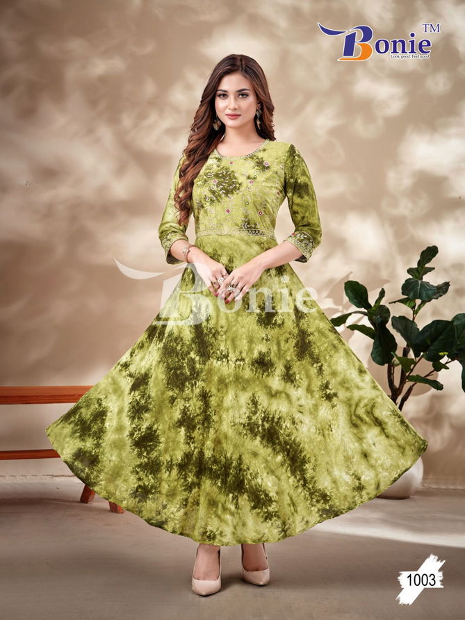 Bonie Tie Die Rayon Anarkali Designer Kurtis Catalog
